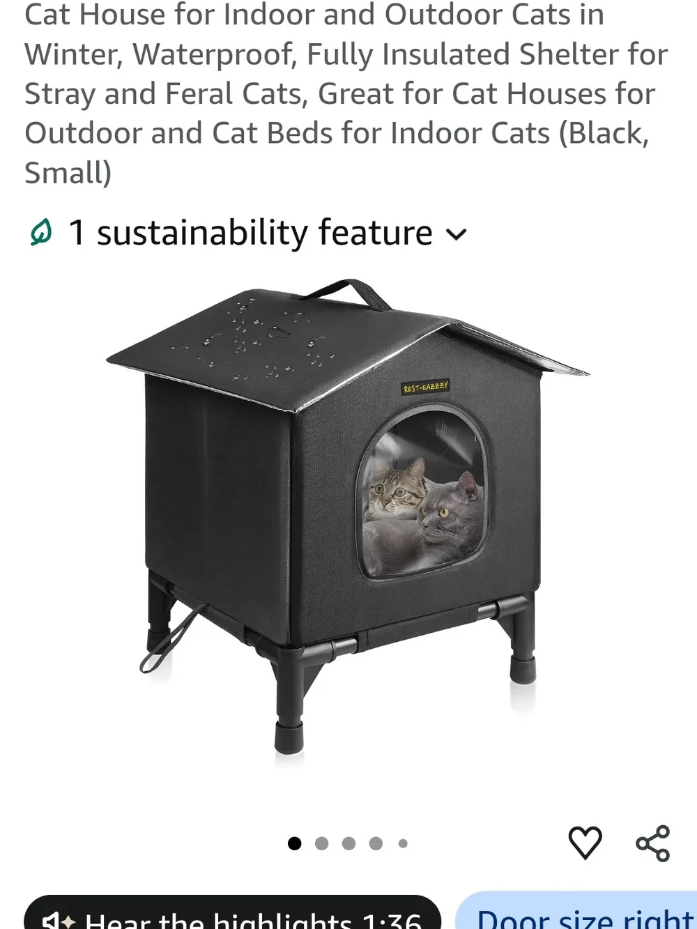 Insulated Waterproof Cat House Shelter - Black